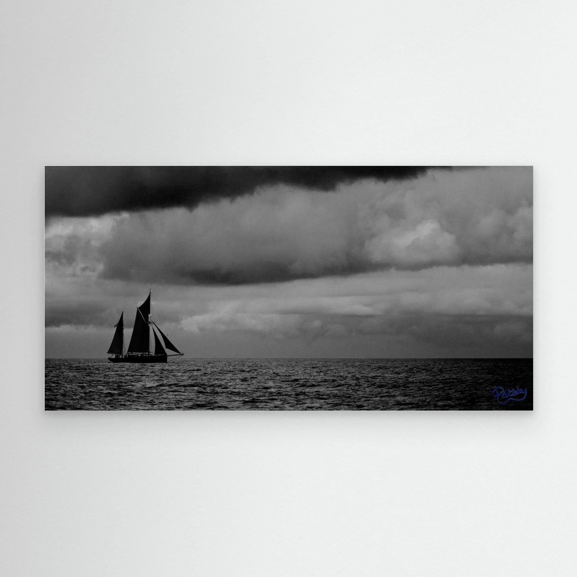 Ketch Sailboat in moody grey. Gift for a sailor.