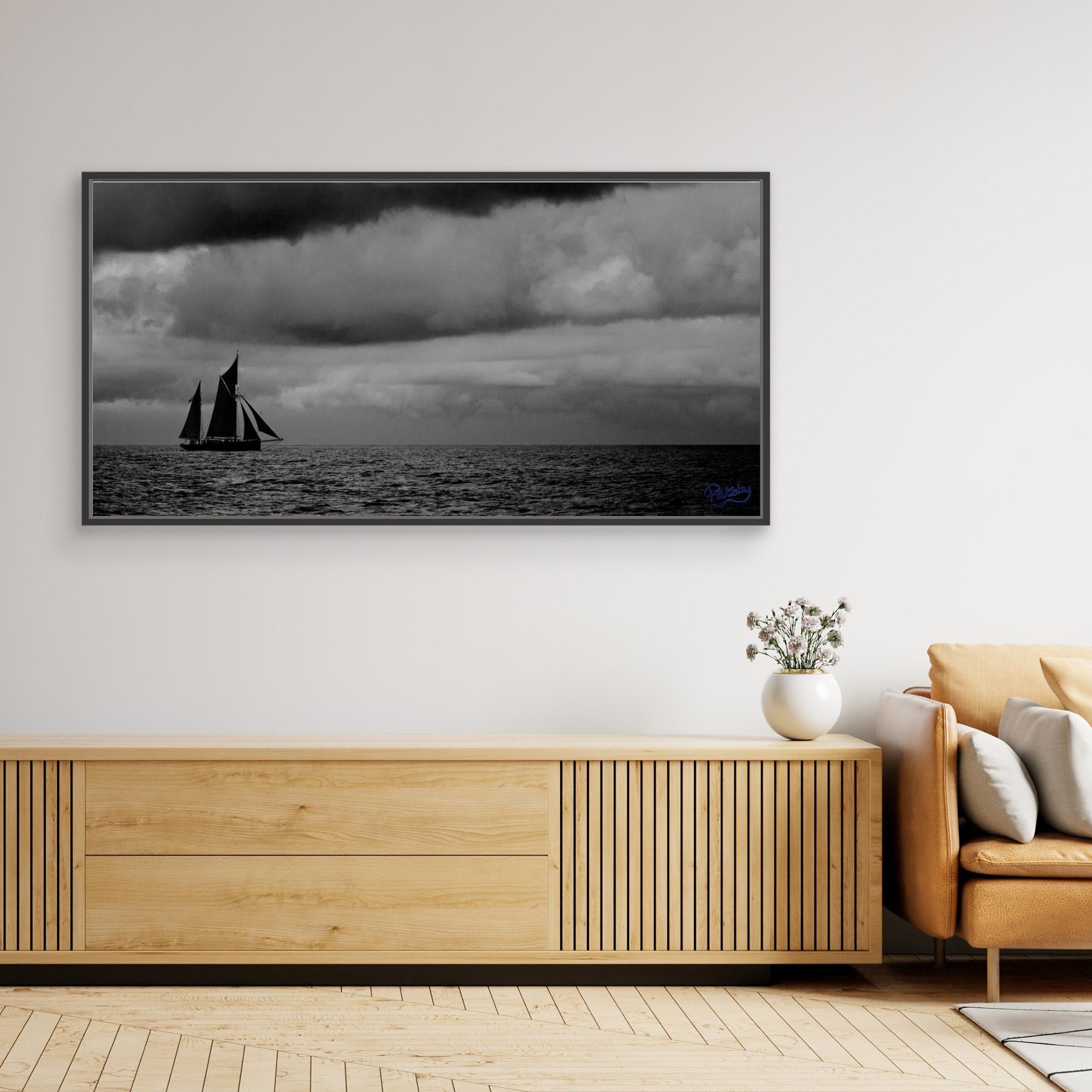 Ketch Sailboat in moody grey. Gift for a sailor.