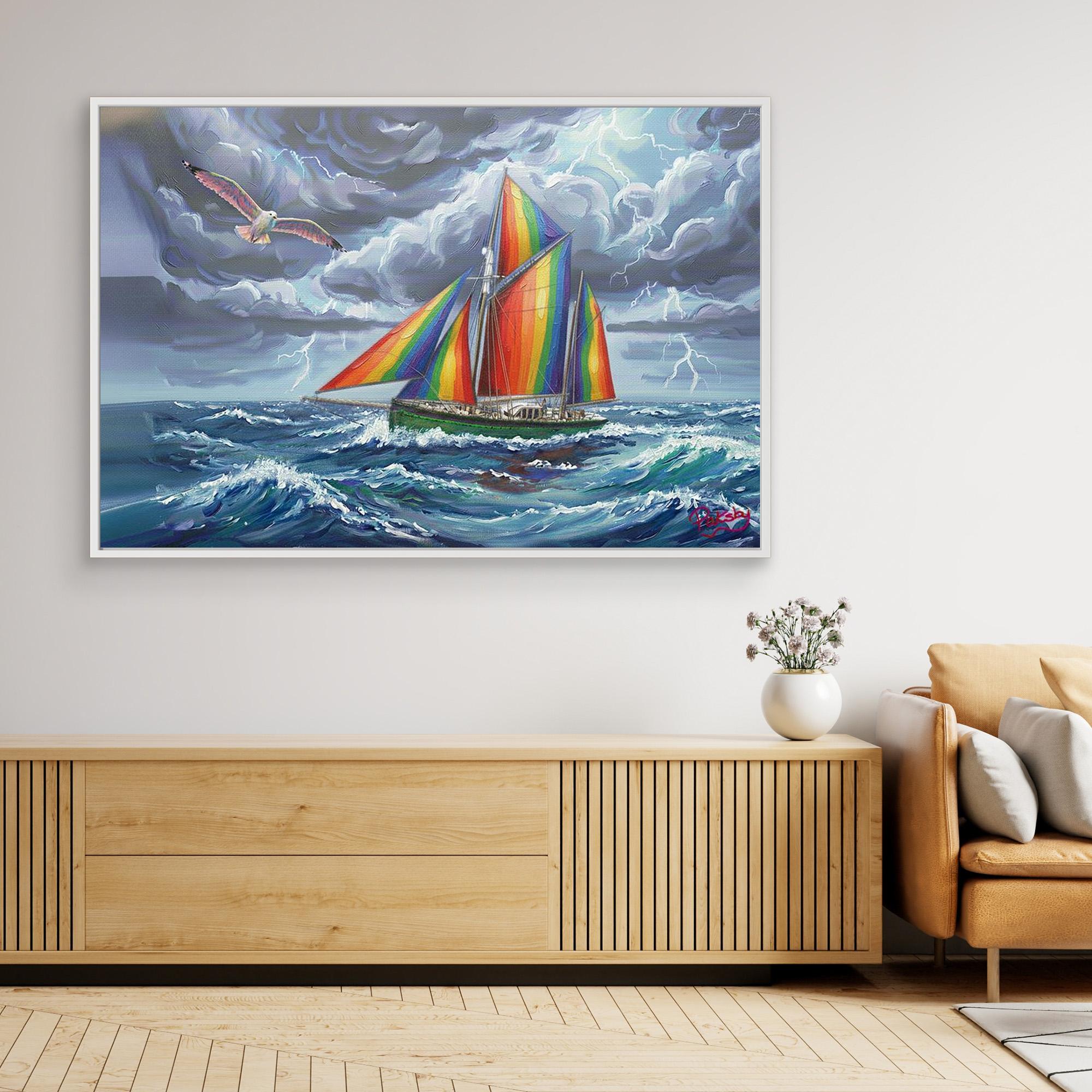 Gaff-Rigged Ketch Sailboat in a Stormy Sea (non-US shipping)