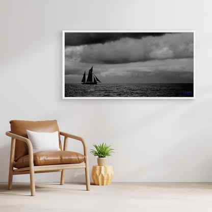 Ketch Sailboat in moody grey. Gift for a sailor.