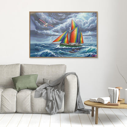 Gaff-Rigged Ketch Sailboat in a Stormy Sea (non-US shipping)
