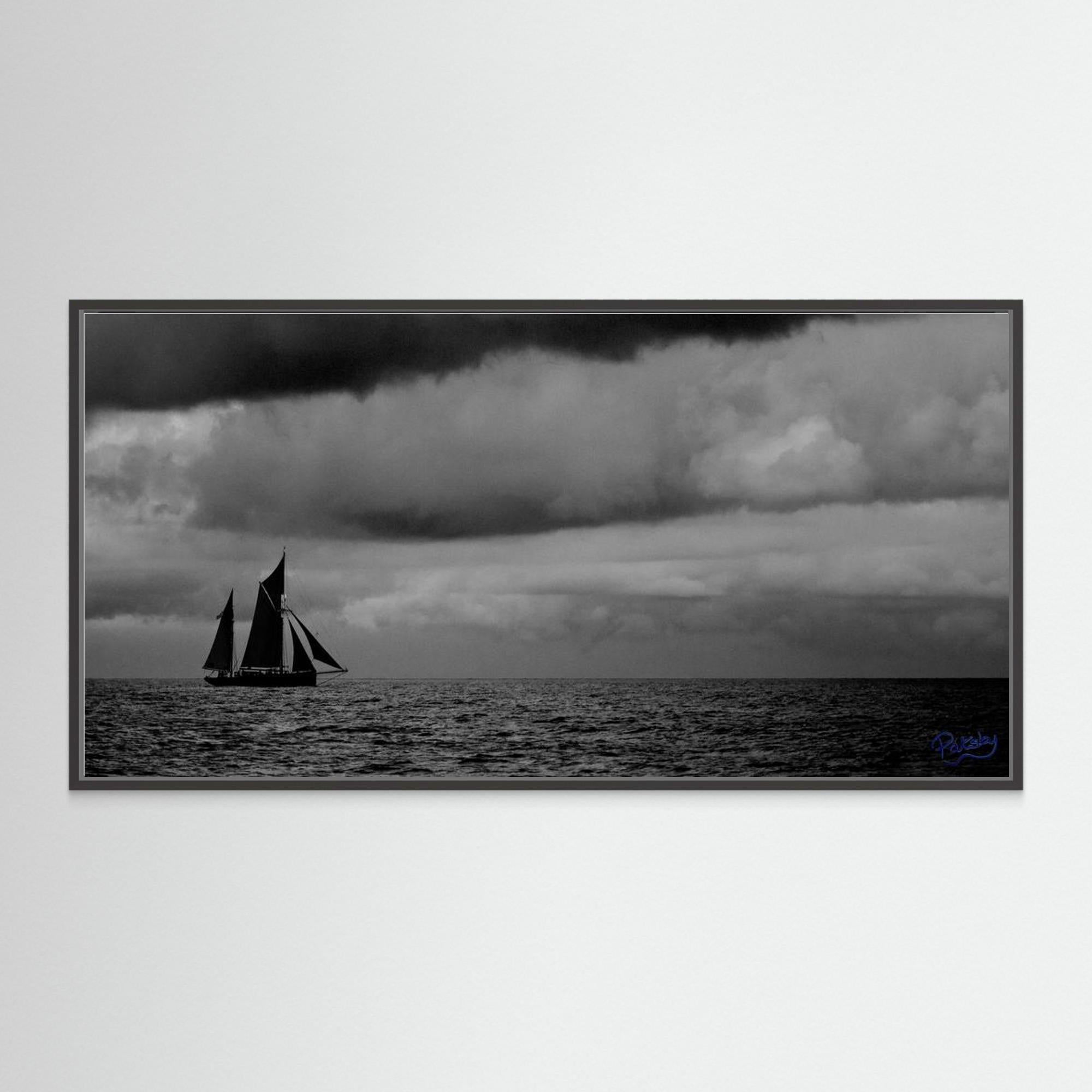 Ketch Sailboat in moody grey. Gift for a sailor.