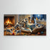 Blue Merle Rough Collie and Puppies. Canvas wall art. Dog-lover gift.