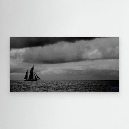 Ketch Sailboat in moody grey. Gift for a sailor.