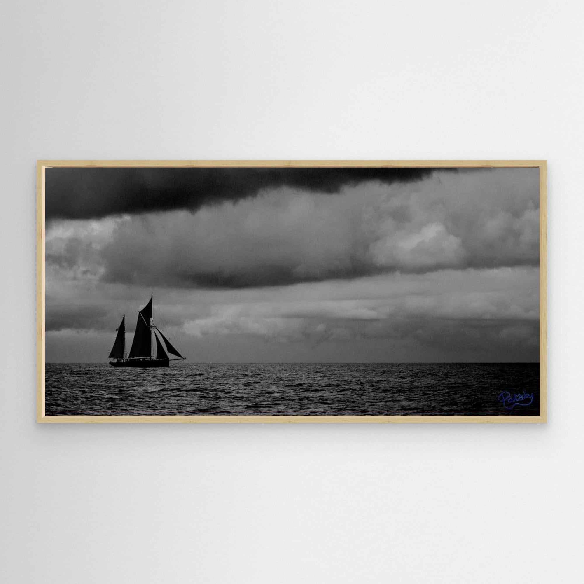 Ketch Sailboat in moody grey. Gift for a sailor.