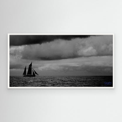 Ketch Sailboat in moody grey. Gift for a sailor.