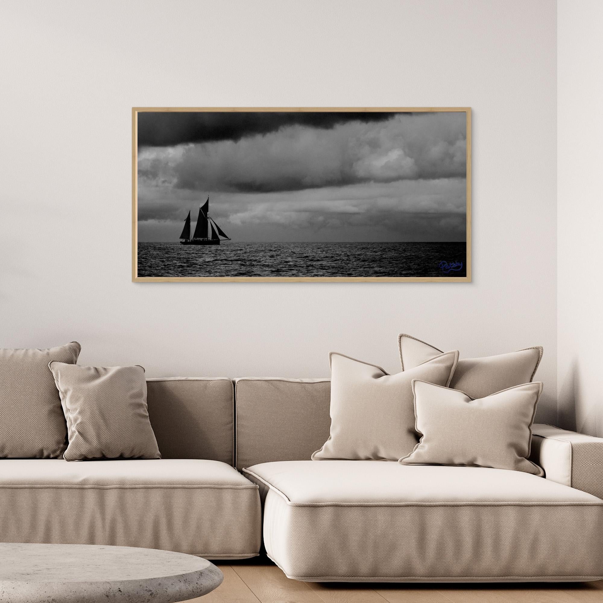 Ketch Sailboat in moody grey. Gift for a sailor.