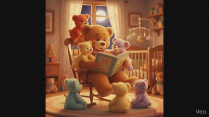 Teddy Bear reading to babies. Baby gift, child gift, canvas print