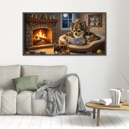 Chihauhua Reading to her Puppies. Canvas wall art.